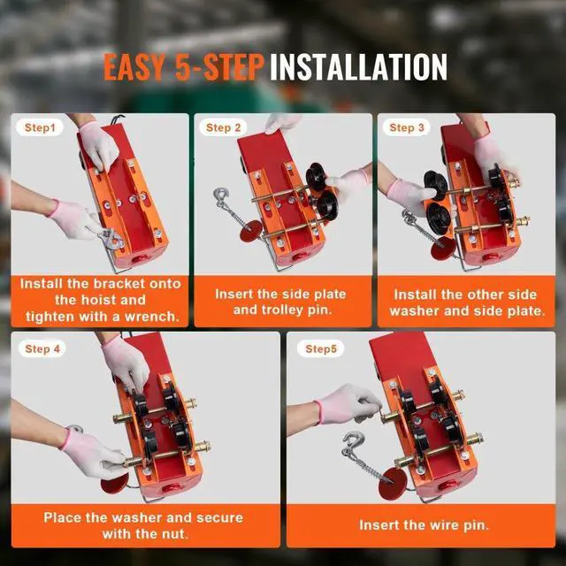 Alt view image 5 of 7 - VEVOR Electric Hoist Manual Trolley, 1100 lbs/0.5 Ton Capacity for PA200 PA250 PA300 PA400 PA500, Push Beam Trolley with Dual Wheels, 2.36"-4.72" Adjustable Flange Width for Straight Curved I Beam