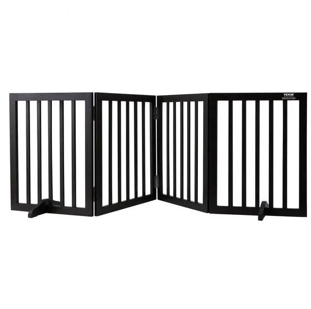 Main image of VEVOR Free Standing Dog Gate, 24" H x 80.3" W Freestanding Pet Gate, 4 Panels Foldable Dog Gate for Wide and Narrow Passageways, Expandable Dog Barrier with Silent Foot Support for Indoor, Brown