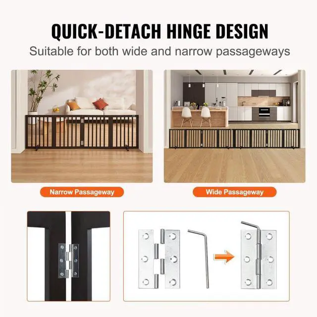 Alt view image 3 of 7 - VEVOR Free Standing Dog Gate, 24" H x 80.3" W Freestanding Pet Gate, 4 Panels Foldable Dog Gate for Wide and Narrow Passageways, Expandable Dog Barrier with Silent Foot Support for Indoor, Brown