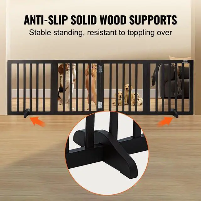 Alt view image 4 of 7 - VEVOR Free Standing Dog Gate, 24" H x 80.3" W Freestanding Pet Gate, 4 Panels Foldable Dog Gate for Wide and Narrow Passageways, Expandable Dog Barrier with Silent Foot Support for Indoor, Brown