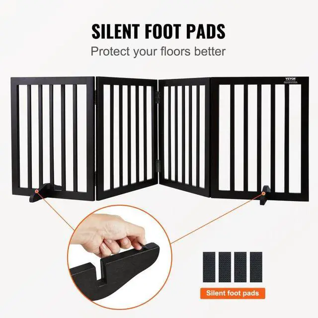 Alt view image 5 of 7 - VEVOR Free Standing Dog Gate, 24" H x 80.3" W Freestanding Pet Gate, 4 Panels Foldable Dog Gate for Wide and Narrow Passageways, Expandable Dog Barrier with Silent Foot Support for Indoor, Brown
