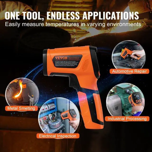 Alt view image 6 of 7 - VEVOR Infrared Thermometer, -40~2732°F Dual Laser Temperature Gun Non-Contact, Handheld IR Heat Temperature Gun with Adjustable Emissivity for Metal Smelting/Cooking/Pizza Oven/Engine(Not for Human)