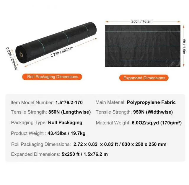 Alt view image 7 of 7 - VEVOR 5FTx250FT Premium Heavy Duty Weed Barrier Landscape Fabric, 5OZ Woven Geotextile Fabric Under Gravel, High Permeability for Weed Blocker Weed Mat, Driveway Fabric, Weed Control Garden Cloth
