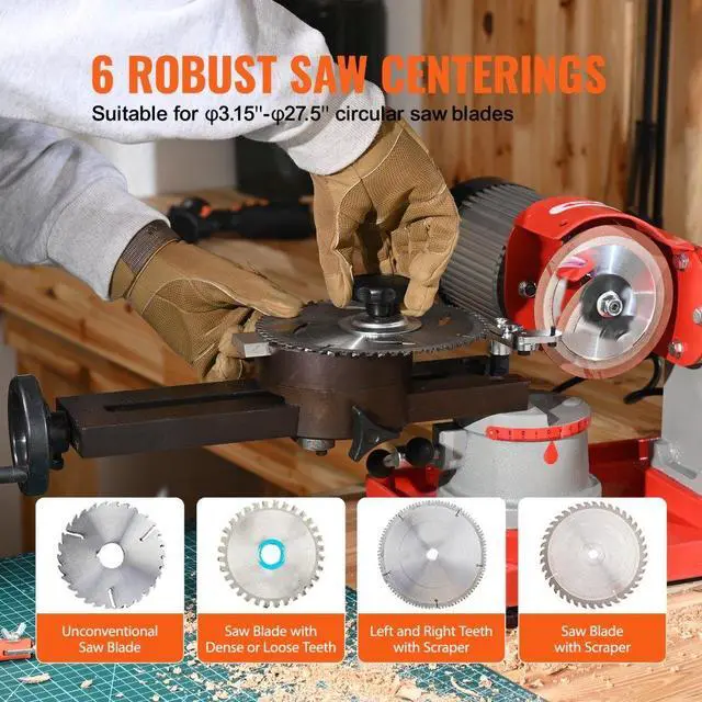 Alt view image 4 of 14 - VEVOR Circular Saw Blade Sharpener, 370W 3600RPM Rotary Angle Mill Grinder, Saw Blade Grinding Sharpening Machine with 6 Saw Centerings, 5-inch Grinding Wheel for Carbide Tipped Saw Blades