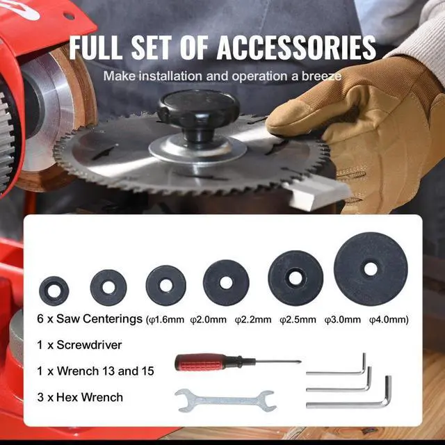 Alt view image 5 of 14 - VEVOR Circular Saw Blade Sharpener, 370W 3600RPM Rotary Angle Mill Grinder, Saw Blade Grinding Sharpening Machine with 6 Saw Centerings, 5-inch Grinding Wheel for Carbide Tipped Saw Blades