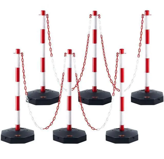 Main image of VEVOR Adjustable Traffic Delineator Post Cones, 6 Pack, Traffic Safety Delineator Barrier with Fillable Base 6.6FT Chain, for Traffic Control Warning Parking Lot Construction Caution Roads, Red&White