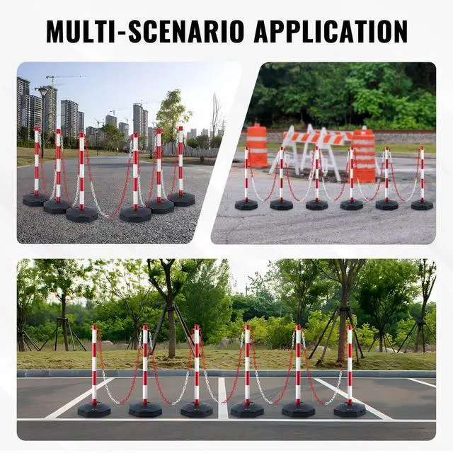 Alt view image 6 of 7 - VEVOR Adjustable Traffic Delineator Post Cones, 6 Pack, Traffic Safety Delineator Barrier with Fillable Base 6.6FT Chain, for Traffic Control Warning Parking Lot Construction Caution Roads, Red&White