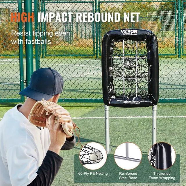Alt view image 3 of 7 - VEVOR 9 Hole Baseball Net, 21"x29" Softball Baseball Training Equipment for Hitting Pitching Practice, Heavy Duty Height Adjustable Trainer Aid with Strike Zone & 4 Ground Stakes, for Youth Adults