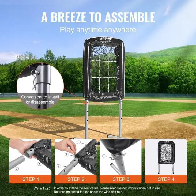 Alt view image 6 of 7 - VEVOR 9 Hole Baseball Net, 21"x29" Softball Baseball Training Equipment for Hitting Pitching Practice, Heavy Duty Height Adjustable Trainer Aid with Strike Zone & 4 Ground Stakes, for Youth Adults