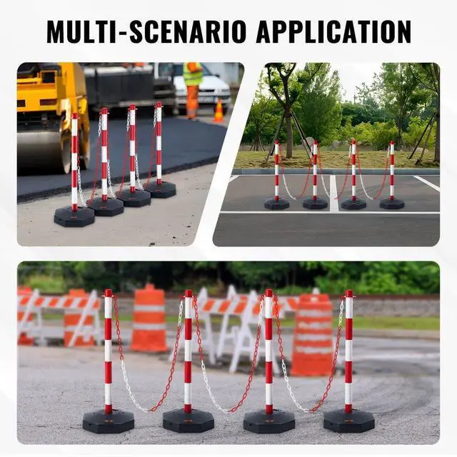 Alt view image 6 of 7 - VEVOR Adjustable Traffic Delineator Post Cones, 4 Pack, Traffic Safety Delineator Barrier with Fillable Base 8FT Chain, for Traffic Control Warning Parking Lot Construction Caution Roads, Red & White