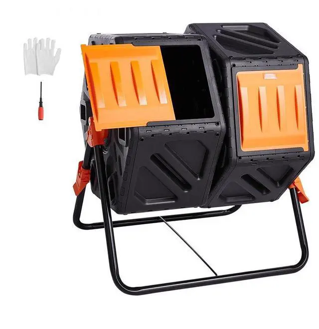 Main image of VEVOR Compost Bin, 37-Gal Dual Chamber Composting Tumbler, High Volume Two Rotating Chambers with 2 Sliding Door and Steel Frame, BPA Free Composter Bin Tumbler for Garden, Kitchen, Yard, Outdoor