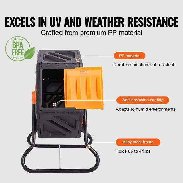 Alt view image 4 of 7 - VEVOR Compost Bin, 18.5-Gal Composting Tumbler, Compact Single Rotating Chamber with Sliding Door and Steel Frame, BPA Free  Small Composter Bin Tumbler for Garden, Kitchen, Yard, Outdoor