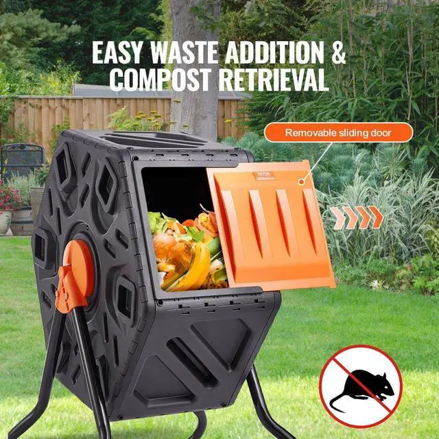 Alt view image 3 of 7 - VEVOR Compost Bin, 18.5-Gal Composting Tumbler, Compact Single Rotating Chamber with Sliding Door and Steel Frame, BPA Free  Small Composter Bin Tumbler for Garden, Kitchen, Yard, Outdoor