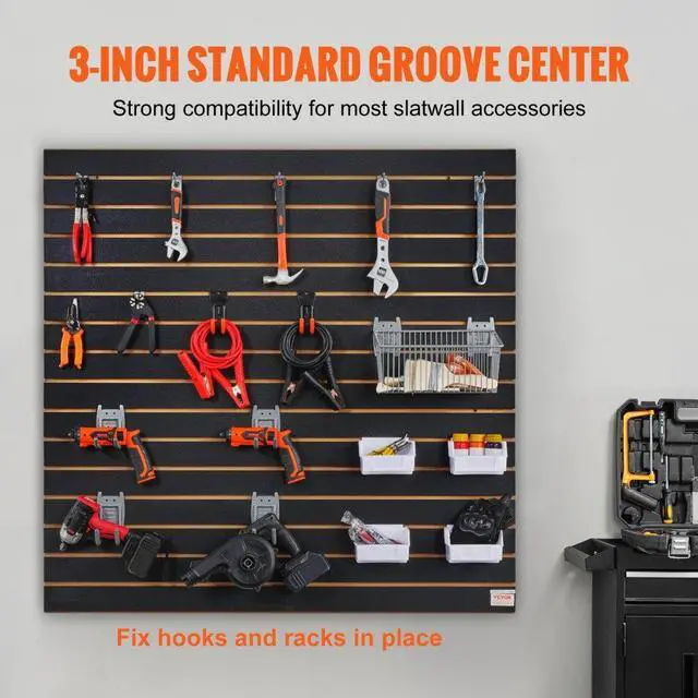 Alt view image 3 of 7 - VEVOR Slatwall Panels, 4 ft x 2 ft Black Garage Wall Panels 24"H x 48"L (Set of 2 Panels), Heavy Duty Garage Wall Organizer Panels Display for Retail Store, Garage Wall, and Craft Storage Organization