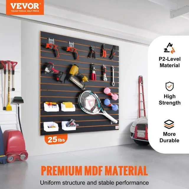 Alt view image 2 of 7 - VEVOR Slatwall Panels, 4 ft x 2 ft Black Garage Wall Panels 24"H x 48"L (Set of 2 Panels), Heavy Duty Garage Wall Organizer Panels Display for Retail Store, Garage Wall, and Craft Storage Organization