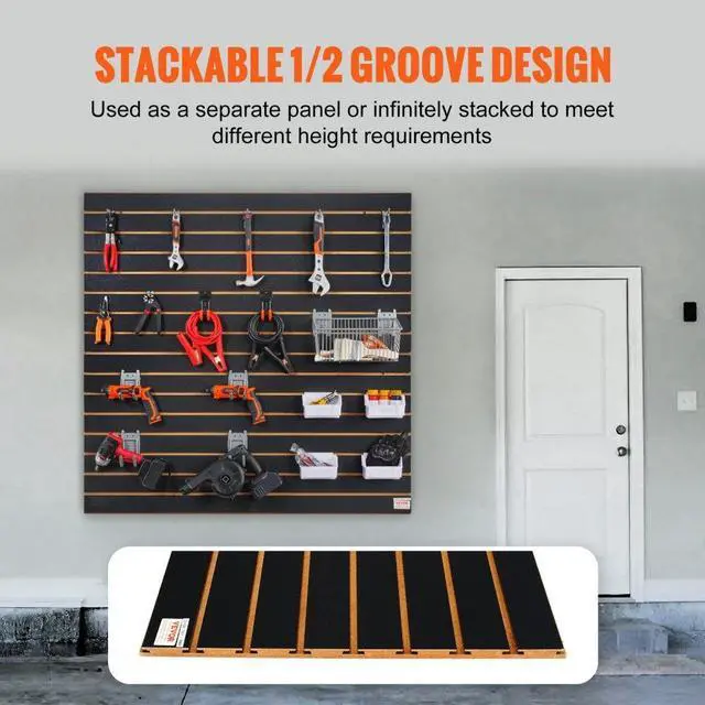 Alt view image 5 of 7 - VEVOR Slatwall Panels, 4 ft x 2 ft Black Garage Wall Panels 24"H x 48"L (Set of 2 Panels), Heavy Duty Garage Wall Organizer Panels Display for Retail Store, Garage Wall, and Craft Storage Organization
