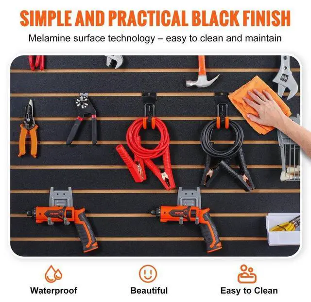 Alt view image 6 of 7 - VEVOR Slatwall Panels, 4 ft x 2 ft Black Garage Wall Panels 24"H x 48"L (Set of 2 Panels), Heavy Duty Garage Wall Organizer Panels Display for Retail Store, Garage Wall, and Craft Storage Organization