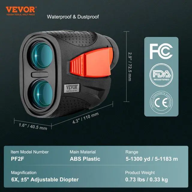 Alt view image 7 of 7 - VEVOR Magnetic Golf Rangefinder, 1300 Yards Laser Golfing Hunting Range Finder, 6X Magnification Golfing Accessory with Distance Measuring, High-Precision Flag Lock Vibration, Slope, USB Charge