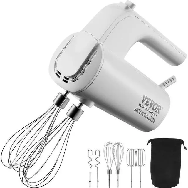 Main image of VEVOR Digital Electric Hand Mixer, 5-Speed, 200W Portable Electric Handheld Mixer, with Turbo Boost Beaters Dough Hooks Whisks Storage Bag, Baking Supplies for Whipping Mixing Egg Cookie Cake Cream