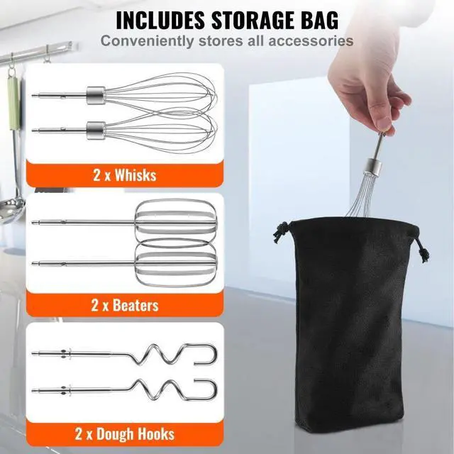 Alt view image 4 of 7 - VEVOR Digital Electric Hand Mixer, 5-Speed, 200W Portable Electric Handheld Mixer, with Turbo Boost Beaters Dough Hooks Whisks Storage Bag, Baking Supplies for Whipping Mixing Egg Cookie Cake Cream