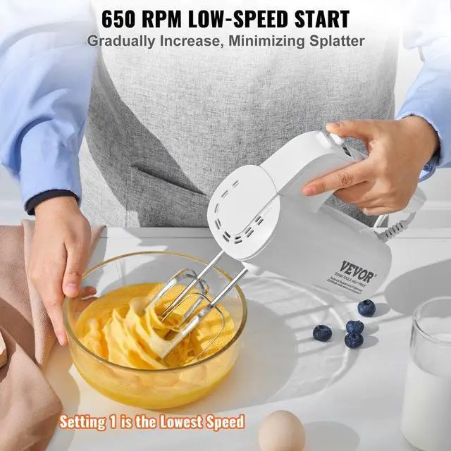 Alt view image 5 of 7 - VEVOR Digital Electric Hand Mixer, 5-Speed, 200W Portable Electric Handheld Mixer, with Turbo Boost Beaters Dough Hooks Whisks Storage Bag, Baking Supplies for Whipping Mixing Egg Cookie Cake Cream