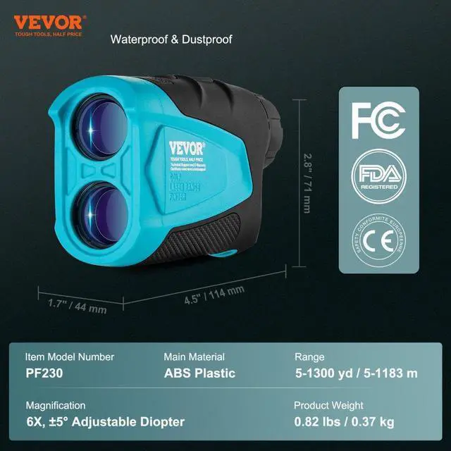 Alt view image 7 of 10 - VEVOR Golf Rangefinder, 1300 Yards Laser Golfing Hunting Range Finder, 6X Magnification Distance Measuring, Golfing Accessory with External Magnet Mount, High-Precision Flag Lock, Slope, and Batteries