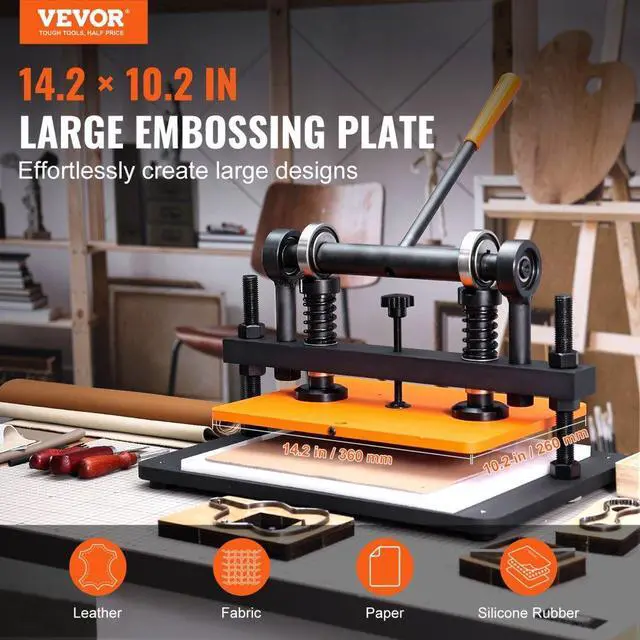 Alt view image 2 of 7 - VEVOR Leather Cutting Machine, 14.2 x 10.2 in Embossing Plate Manual Die Cutter, 0.47 in Pressure Stroke Dual Guide Shafts Die Cut Machine, Leather Embossing Machine for Various of Materials