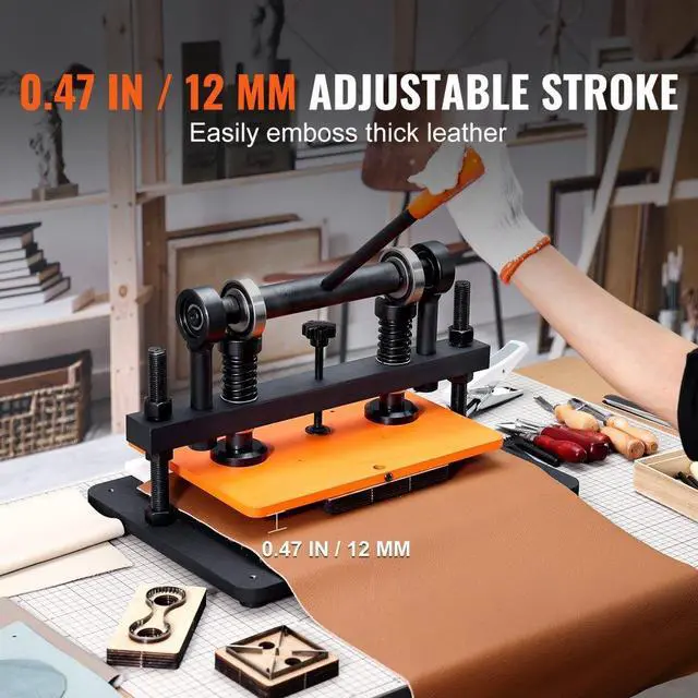 Alt view image 6 of 7 - VEVOR Leather Cutting Machine, 14.2 x 10.2 in Embossing Plate Manual Die Cutter, 0.47 in Pressure Stroke Dual Guide Shafts Die Cut Machine, Leather Embossing Machine for Various of Materials
