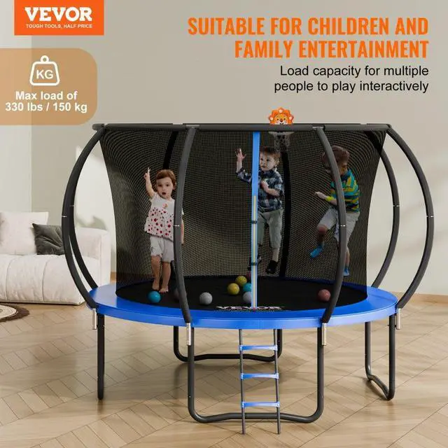 Alt view image 3 of 8 - Vevor 10Ft Trampoline, 330 Lbs Trampoline With Enclosure Net, Ladder, And Curved Pole, Heavy Duty Trampoline With Jumping Mat And Spring Cover Padding, Outdoor Recreational Trampolines For Kids Adults