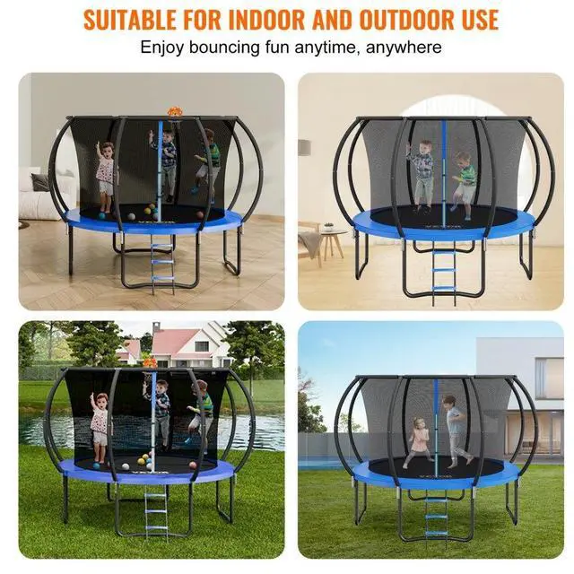 Alt view image 7 of 8 - Vevor 10Ft Trampoline, 330 Lbs Trampoline With Enclosure Net, Ladder, And Curved Pole, Heavy Duty Trampoline With Jumping Mat And Spring Cover Padding, Outdoor Recreational Trampolines For Kids Adults