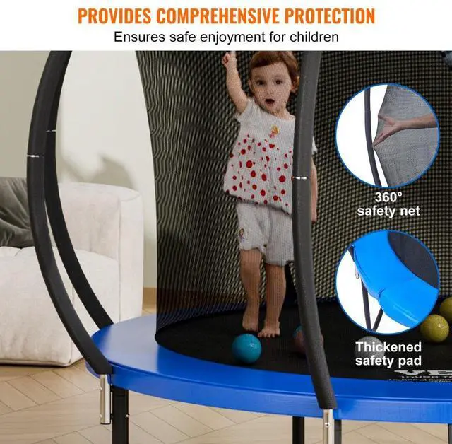 Alt view image 6 of 8 - Vevor 10Ft Trampoline, 330 Lbs Trampoline With Enclosure Net, Ladder, And Curved Pole, Heavy Duty Trampoline With Jumping Mat And Spring Cover Padding, Outdoor Recreational Trampolines For Kids Adults