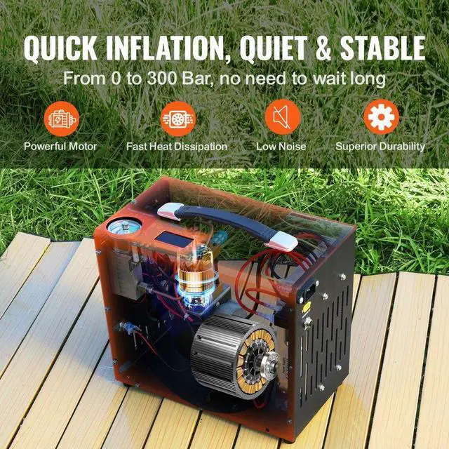 Alt view image 3 of 7 - VEVOR PCP Air Compressor, 4500PSI/30Mpa Portable PCP Compressor with Built-in Power Converter, Auto-Stop | DC12V/AC120V | Oil & Water-Free Compressor Pump