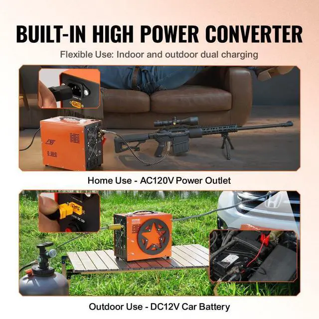 Alt view image 4 of 7 - VEVOR PCP Air Compressor, 4500PSI/30Mpa Portable PCP Compressor with Built-in Power Converter, Auto-Stop | DC12V/AC120V | Oil & Water-Free Compressor Pump
