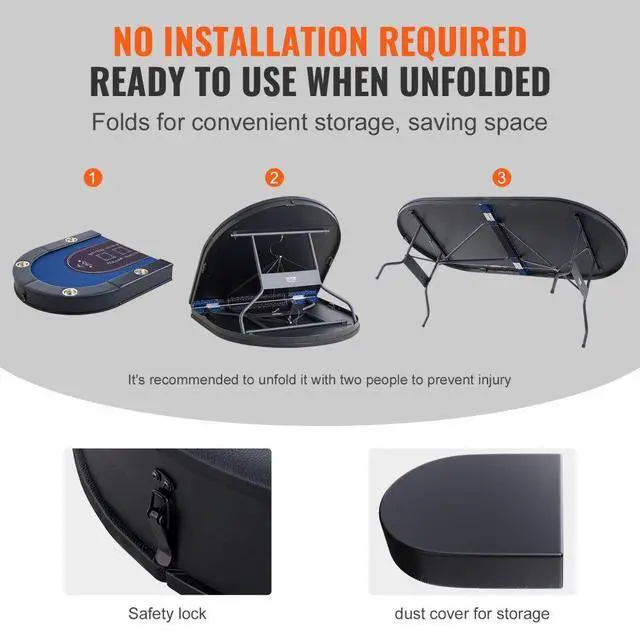 Alt view image 3 of 7 - VEVOR 8 Player Foldable Poker Table, Blackjack Texas Holdem Poker Table with Padded Rails and Stainless Steel Cup Holders, Portable Folding Card Board Game Table, 72" Oval Casino Leisure Table, Blue