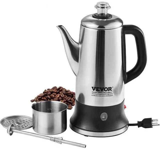 Main image of VEVOR 12-Cup Electric Percolator Coffee Pot, 304 Stainless Steel Coffee Percolator with Keep Warm Function & Heat-Resistant Handle, Classic Coffee Maker, Quick Brew & Easy-Pour Spout, Silver