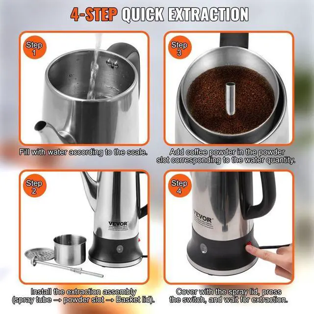 Alt view image 6 of 7 - VEVOR 12-Cup Electric Percolator Coffee Pot, 304 Stainless Steel Coffee Percolator with Keep Warm Function & Heat-Resistant Handle, Classic Coffee Maker, Quick Brew & Easy-Pour Spout, Silver