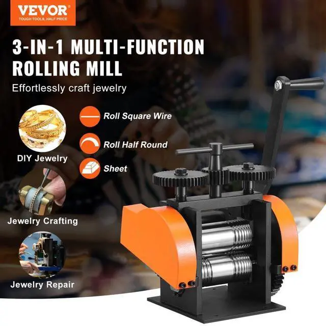 Alt view image 2 of 14 - VEVOR Rolling Mill, 1.77"/45 mm Jewelry Rolling Mill Machine, 1: 2.4 Gear Ratio, 3-in-1 Multi-function Rolling Mill, 0-6 mm Press Thickness for Metal Jewelry Making Sheet Square Wire Semicircle