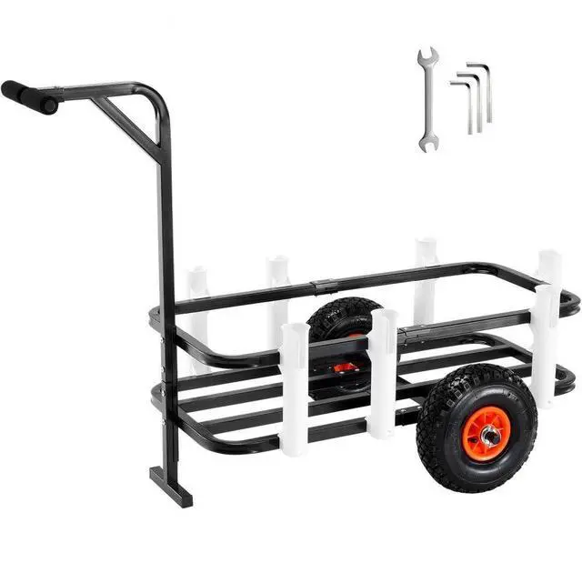 Main image of VEVOR Beach Fishing Cart, 200 lbs Load Capacity, Fish and Marine Cart with Two 11" Big Wheels Rubber Balloon Tires for Sand, Heavy-Duty Steel Pier Wagon Trolley with 7 Rod Holders for Fishing, Picnic