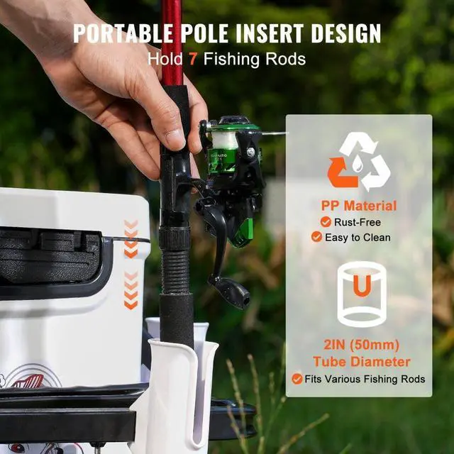 Alt view image 6 of 7 - VEVOR Beach Fishing Cart, 200 lbs Load Capacity, Fish and Marine Cart with Two 11" Big Wheels Rubber Balloon Tires for Sand, Heavy-Duty Steel Pier Wagon Trolley with 7 Rod Holders for Fishing, Picnic