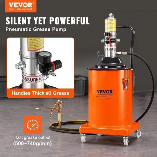 Alt view image 2 of 7 - VEVOR Grease Pump, 5 Gallon 20L, Air Operated Grease Pump with 13 ft High Pressure Hose and Grease Gun, Pneumatic Grease Bucket Pump with Wheels, Portable Lubrication Grease Pump 50:1 Pressure Ratio