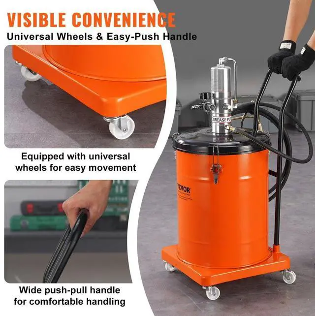 Alt view image 6 of 7 - VEVOR Grease Pump, 10.5 Gallon 40L Air Operated Grease Pump with 13 ft High Pressure Hose and Grease Gun, Pneumatic Grease Bucket Pump with Wheels, Portable Lubrication Grease Pump 50:1 Pressure Ratio