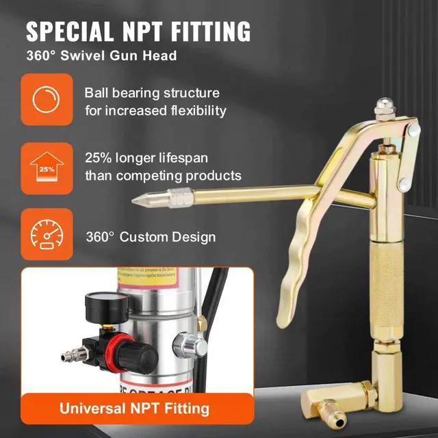 Alt view image 3 of 7 - VEVOR Grease Pump, 5 Gallon 20L, Air Operated Grease Pump with 13 ft High Pressure Hose and Grease Gun, Pneumatic Grease Bucket Pump with Wheels, Portable Lubrication Grease Pump 50:1 Pressure Ratio