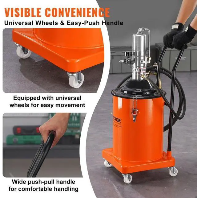 Alt view image 6 of 7 - VEVOR Grease Pump, 5 Gallon 20L, Air Operated Grease Pump with 13 ft High Pressure Hose and Grease Gun, Pneumatic Grease Bucket Pump with Wheels, Portable Lubrication Grease Pump 50:1 Pressure Ratio