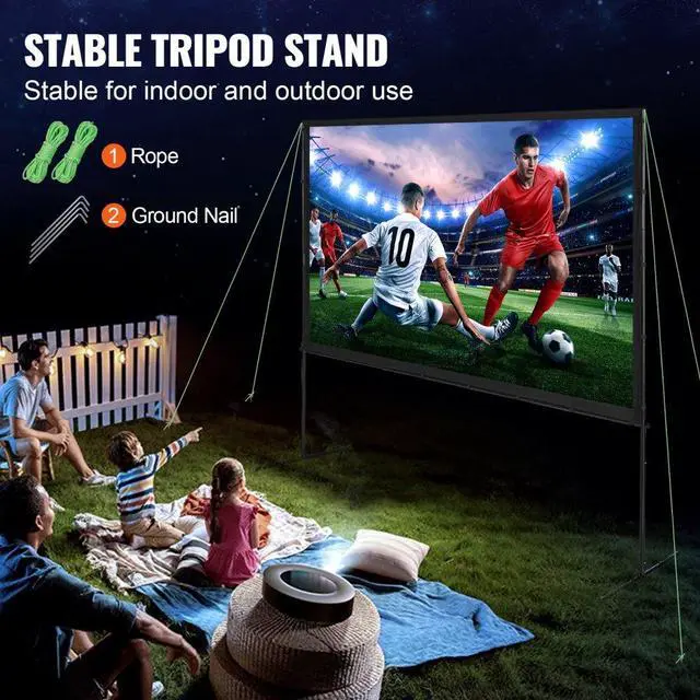 Alt view image 5 of 8 - VEVOR Projector Screen with Stand, 100 inch 16:9 4K 1080 HD Outdoor Movie Screen with Stand, Wrinkle-Free Projection Screen with Bar Feet and Carry Bag, for Home Theater Cinema Backyard Movie Night