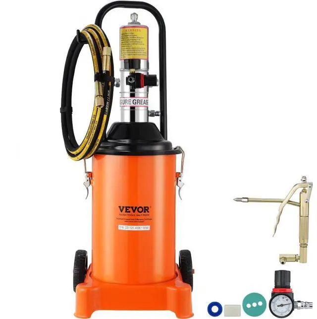 Main image of VEVOR Grease Pump, 3 Gallon 12L, Air Operated Grease Pump with 13 ft High Pressure Hose and Grease Gun, Pneumatic Grease Bucket Pump with Wheels, Portable Lubrication Grease Pump 50:1 Pressure Ratio