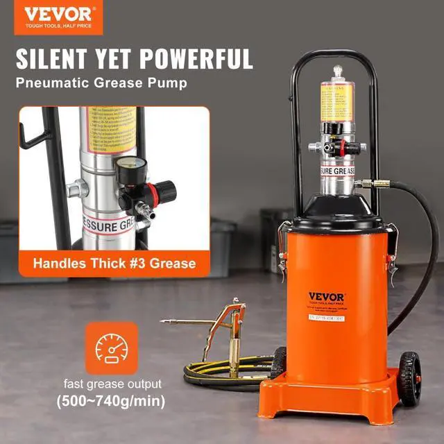 Alt view image 2 of 7 - VEVOR Grease Pump, 3 Gallon 12L, Air Operated Grease Pump with 13 ft High Pressure Hose and Grease Gun, Pneumatic Grease Bucket Pump with Wheels, Portable Lubrication Grease Pump 50:1 Pressure Ratio