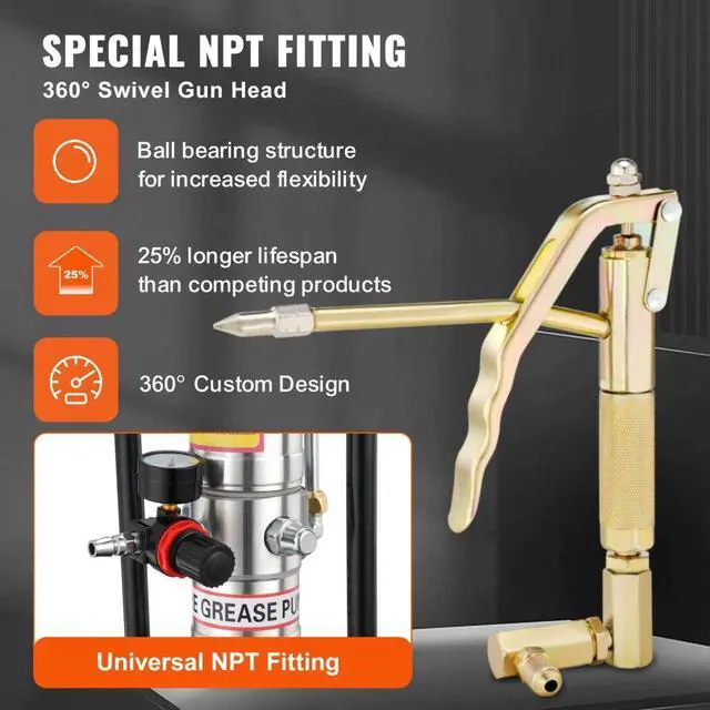 Alt view image 3 of 7 - VEVOR Grease Pump, 3 Gallon 12L, Air Operated Grease Pump with 13 ft High Pressure Hose and Grease Gun, Pneumatic Grease Bucket Pump with Wheels, Portable Lubrication Grease Pump 50:1 Pressure Ratio