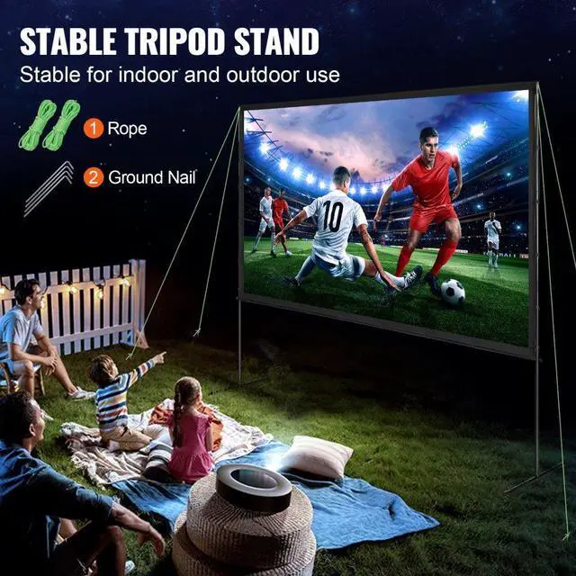 Alt view image 5 of 8 - VEVOR Projector Screen with Stand, 120 inch 16:9 4K 1080 HD Outdoor Movie Screen with Stand, Wrinkle-Free Projection Screen with Bar Feet and Carry Bag, for Home Theater Cinema Backyard Movie Night