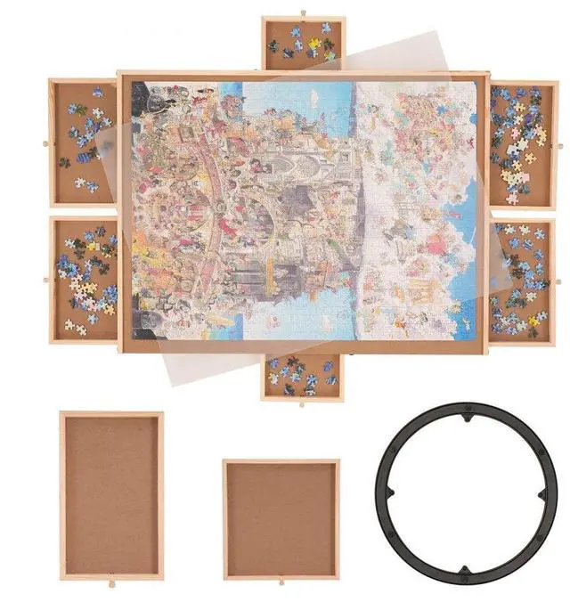 Main image of VEVOR 1500 Piece Puzzle Board with 6 Drawers and Cover, 32.7"x24.6" Rotating Wooden Jigsaw Puzzle Plateau, Portable Puzzle Accessories for Adult, Puzzle Organizer & Puzzle Storage System, Gift for Mom