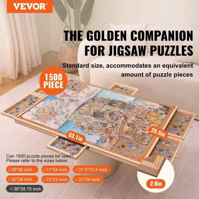Alt view image 2 of 7 - VEVOR 1500 Piece Puzzle Board with 6 Drawers and Cover, 32.7"x24.6" Rotating Wooden Jigsaw Puzzle Plateau, Portable Puzzle Accessories for Adult, Puzzle Organizer & Puzzle Storage System, Gift for Mom